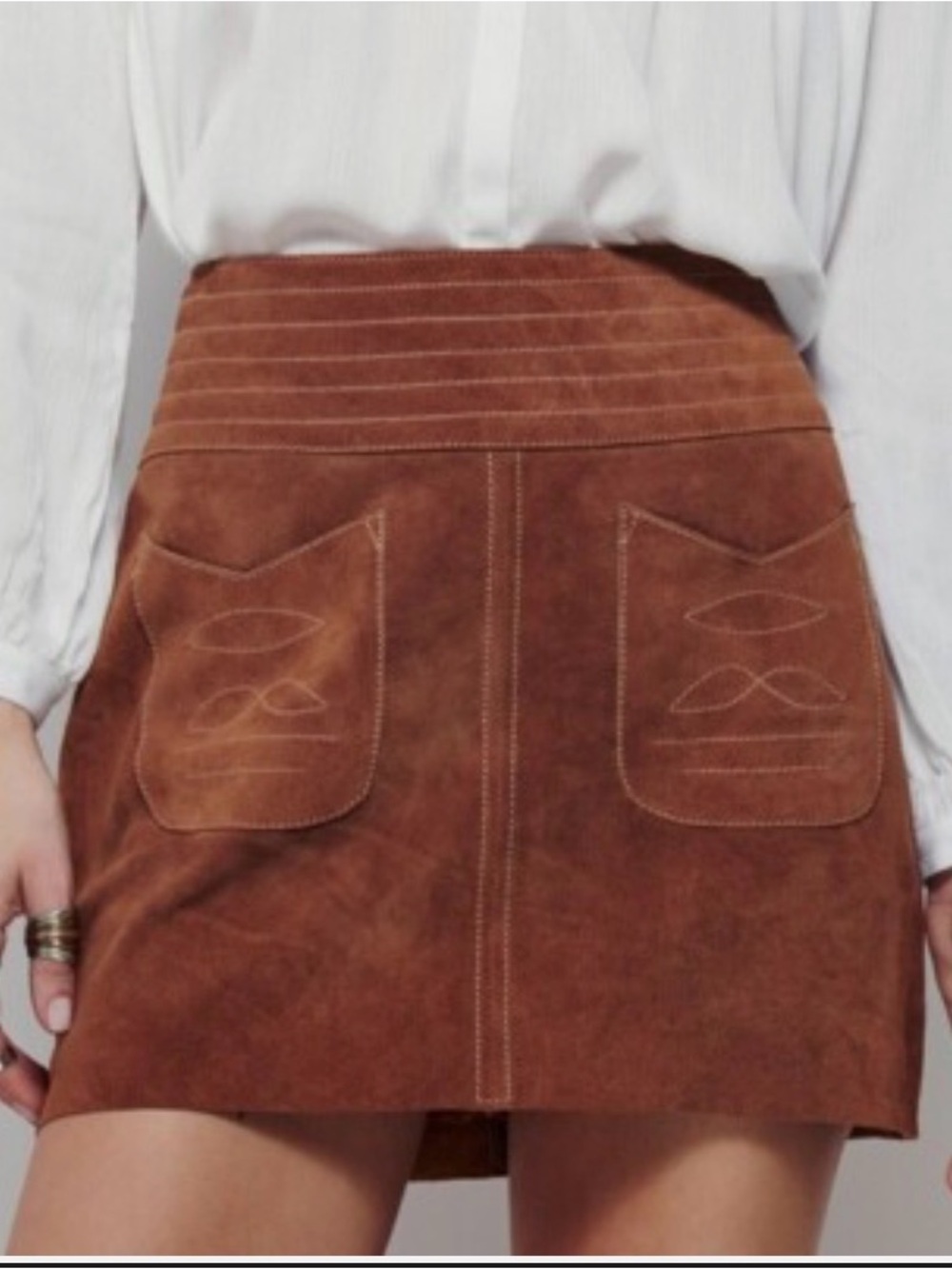 Free People Modern Love Brown Suede Mini Skirt Size 0